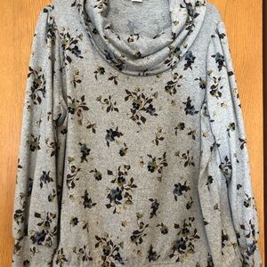 Skye's the Limit Gray Cowl Neck Sweater with Floral Design